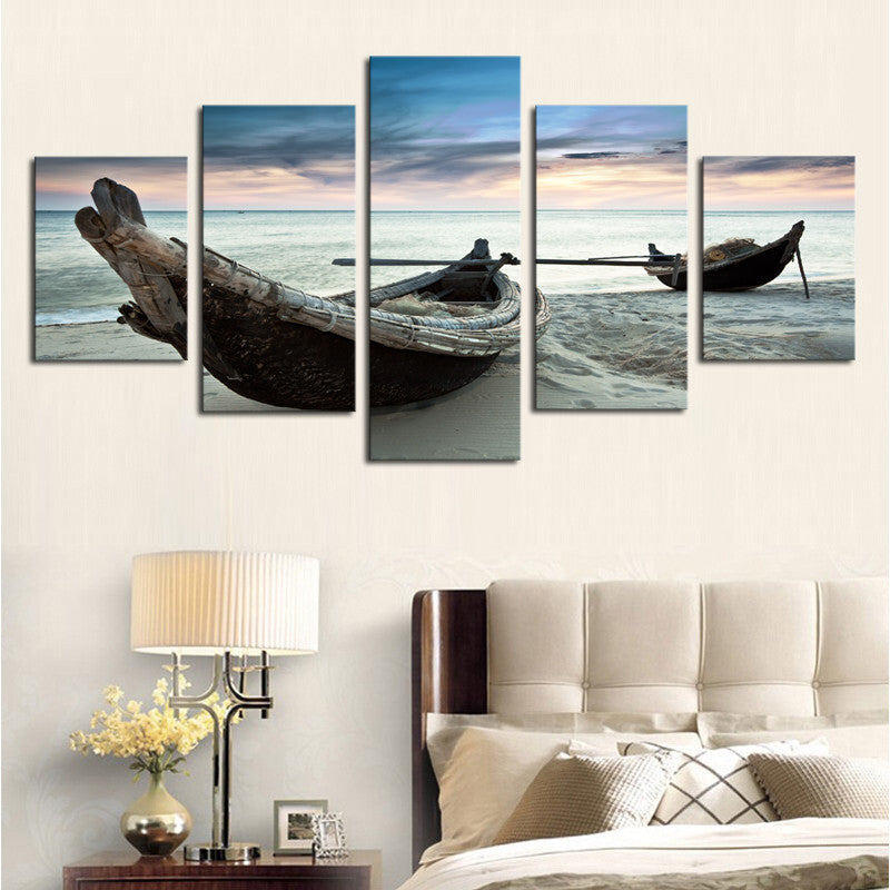 Canoes on the Beach - 5 Piece Panel Art - BigWallPrints.com - 3