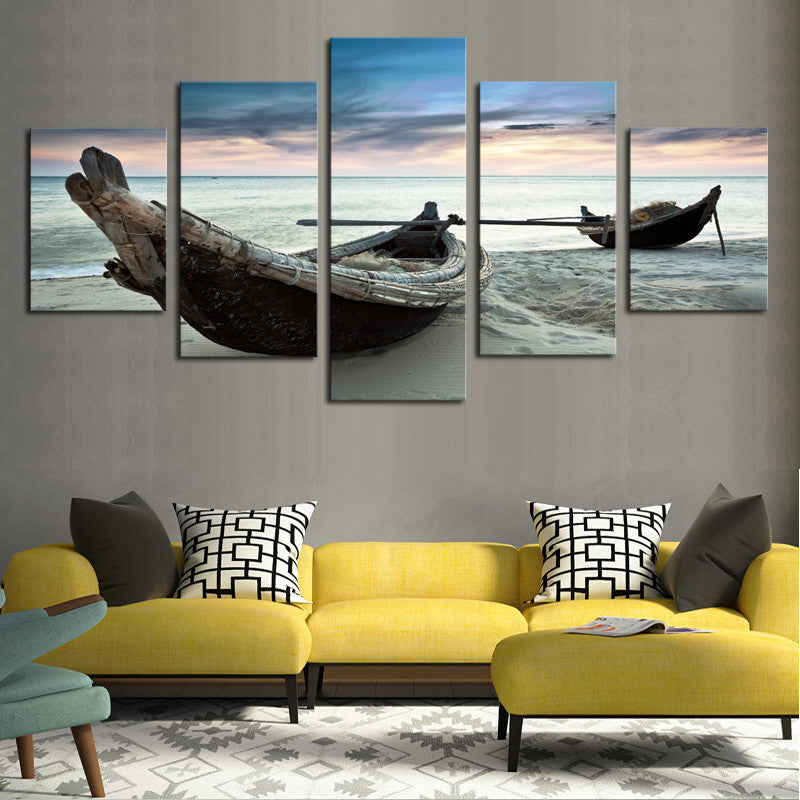 Canoes on the Beach - 5 Piece Panel Art - BigWallPrints.com - 2