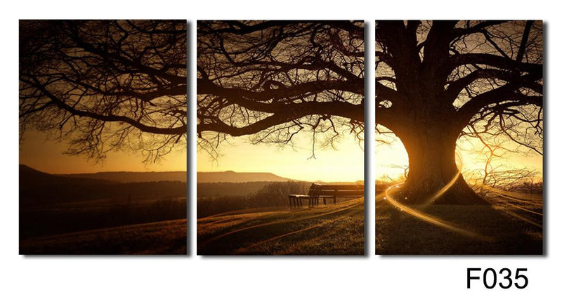 Tree in the Sunset - 3 Piece Panel Art - BigWallPrints.com - 1