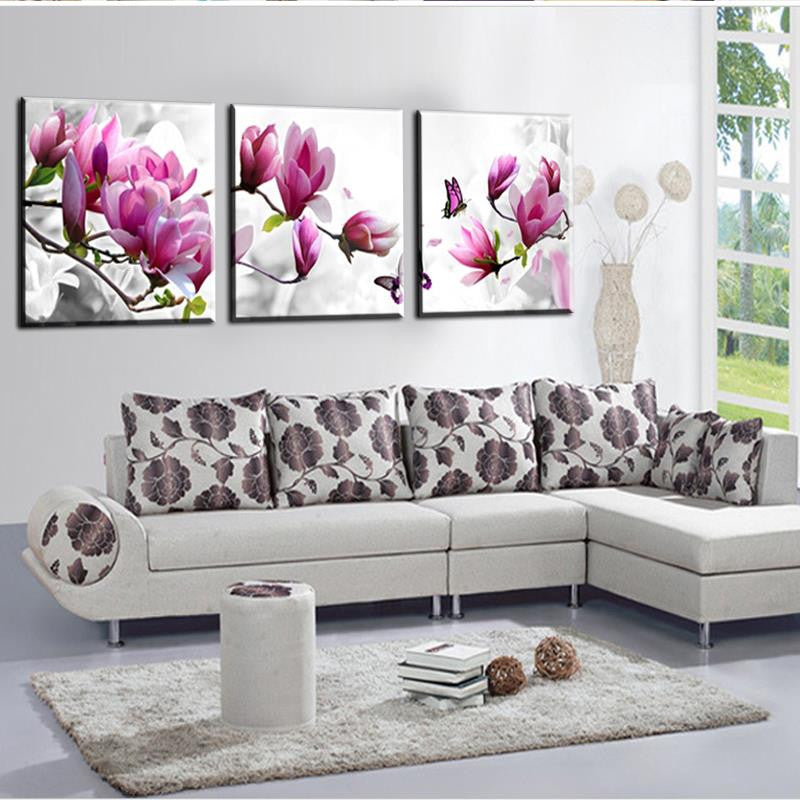 Flowers and Butterflies - 3 Piece Panel Art - BigWallPrints.com - 2