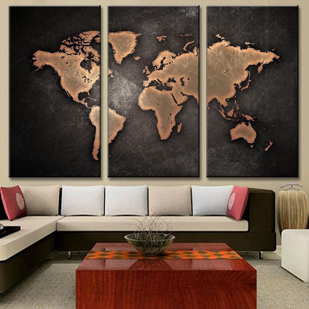 World Map in Black and Brown