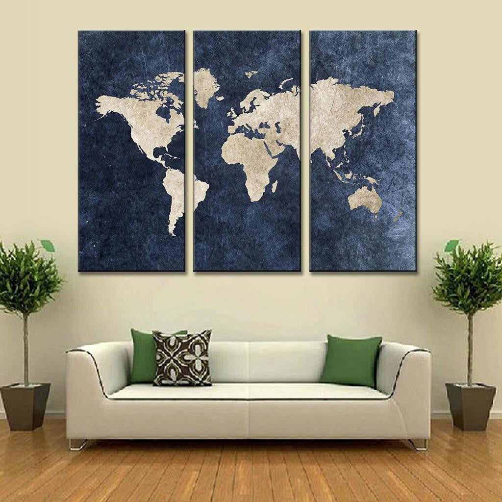 World Map on Navy Canvas