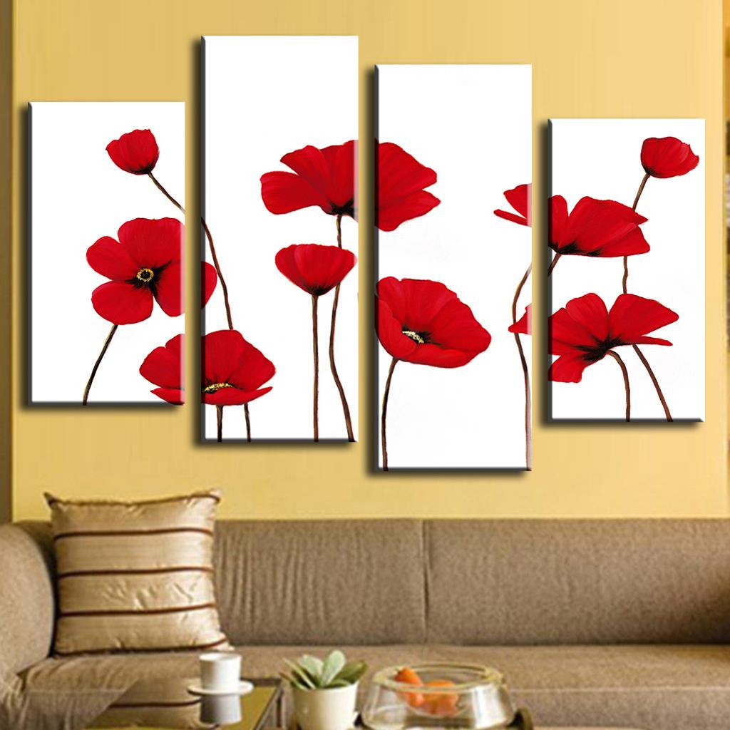 Red Poppies on White Background