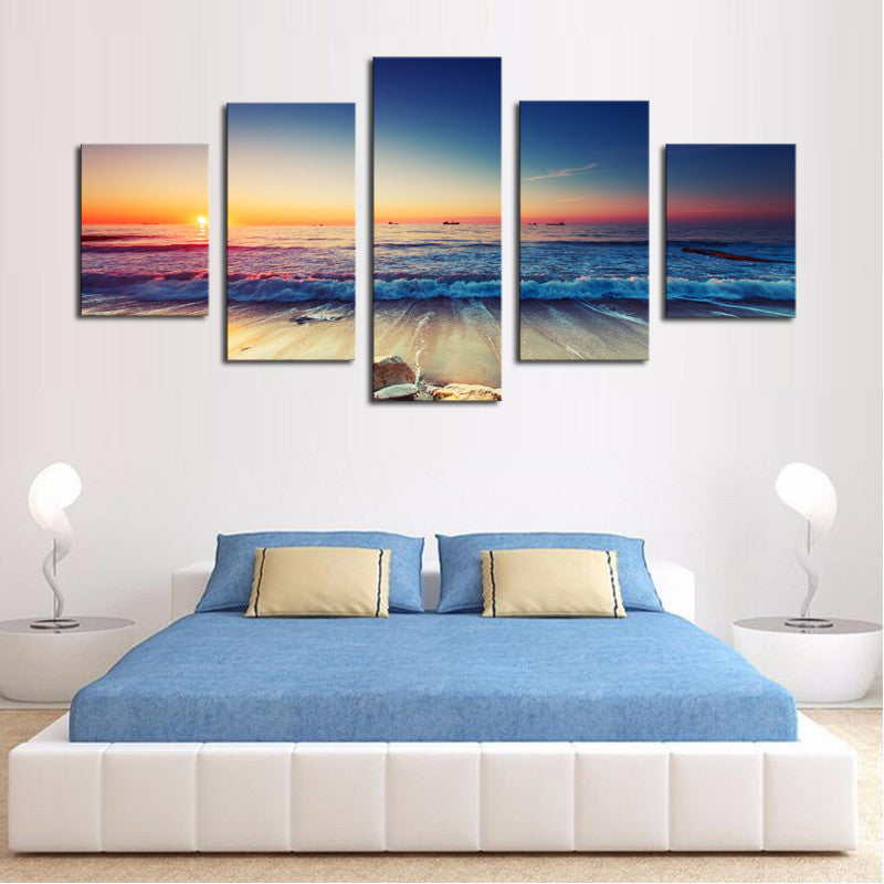 Waves and Sunset Scene - 5 Piece Panel Art - BigWallPrints.com - 2