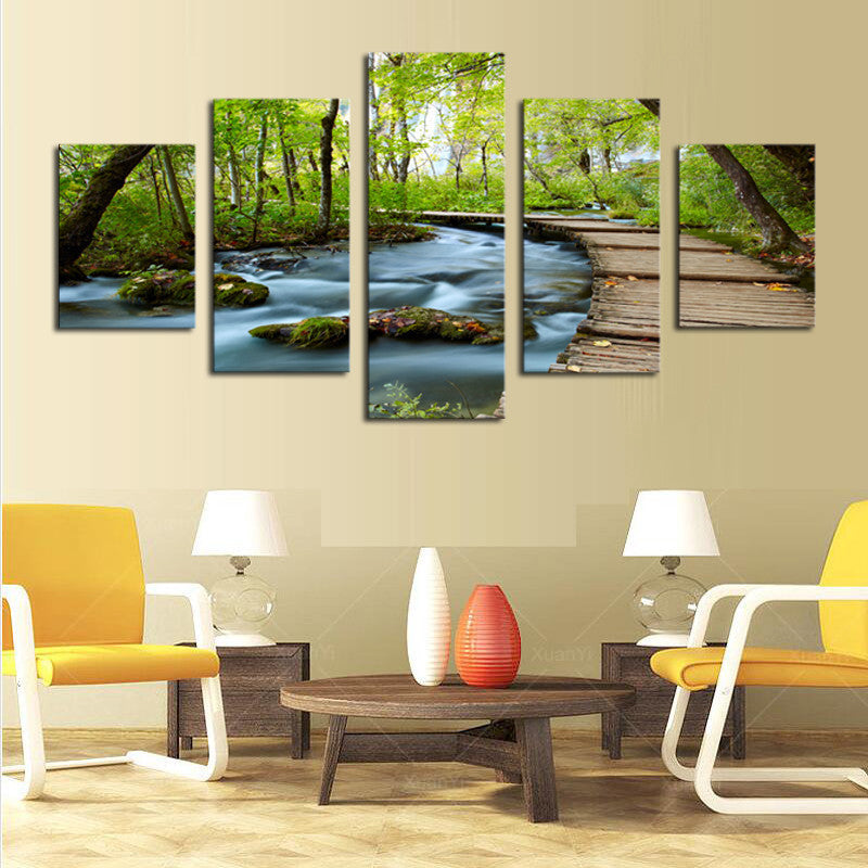 Woods and Waterfalls - 5 Piece Panel Art - BigWallPrints.com - 2