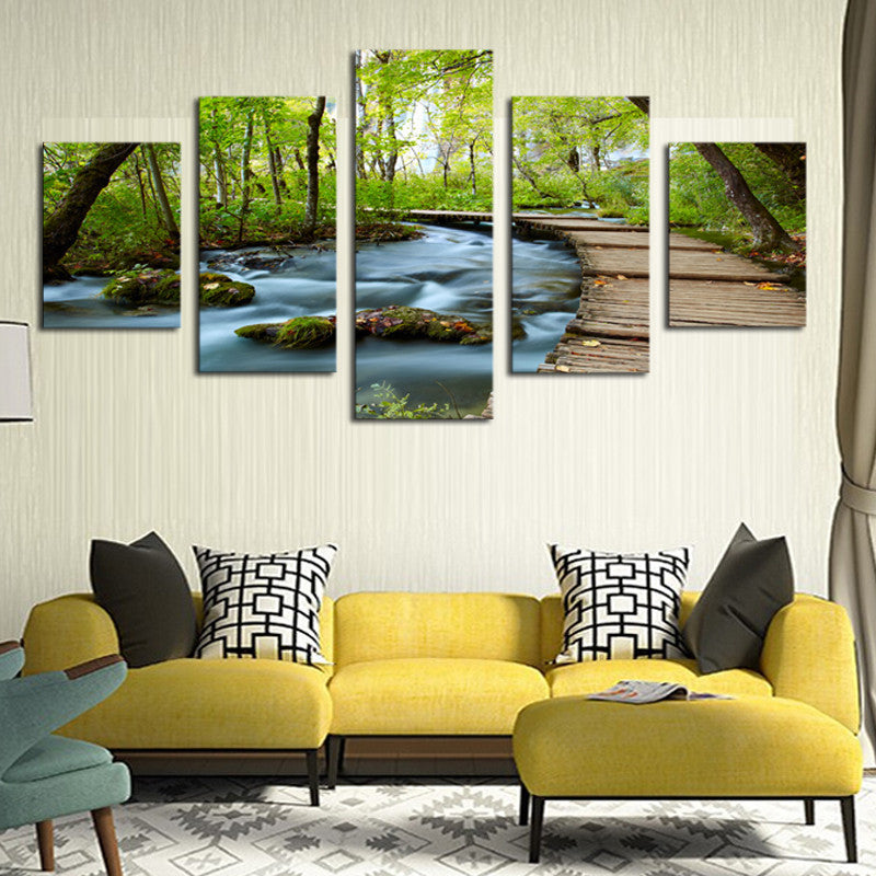 Woods and Waterfalls - 5 Piece Panel Art - BigWallPrints.com - 1