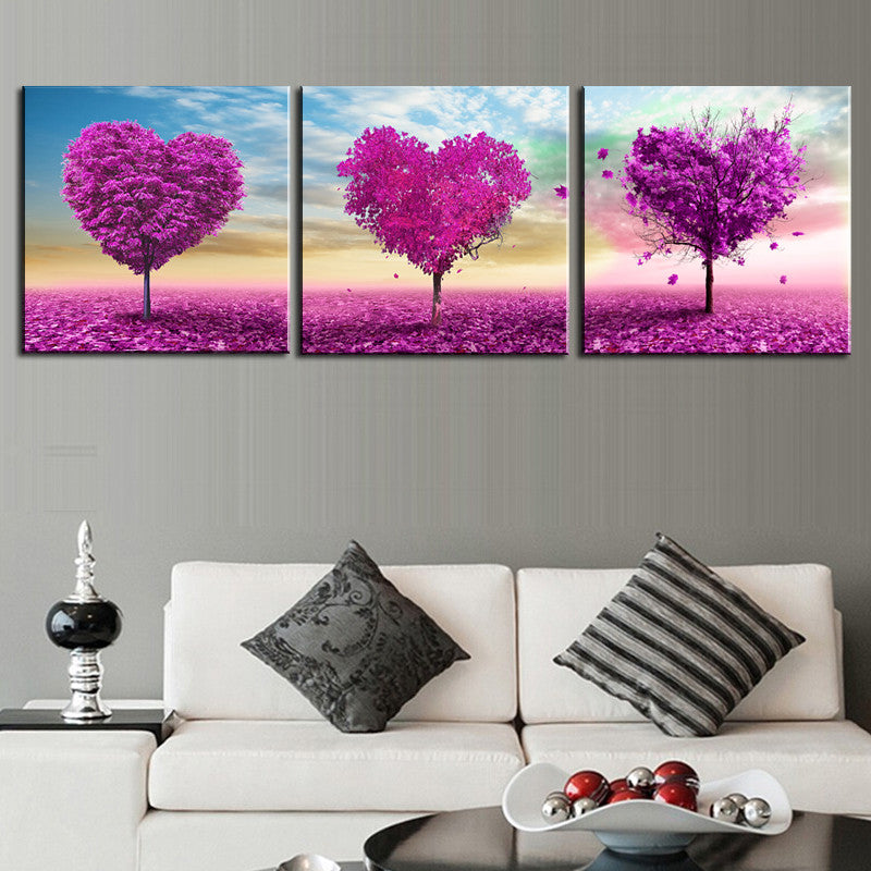 Purple Heart Trees - 3 Piece Panel Art - BigWallPrints.com - 1