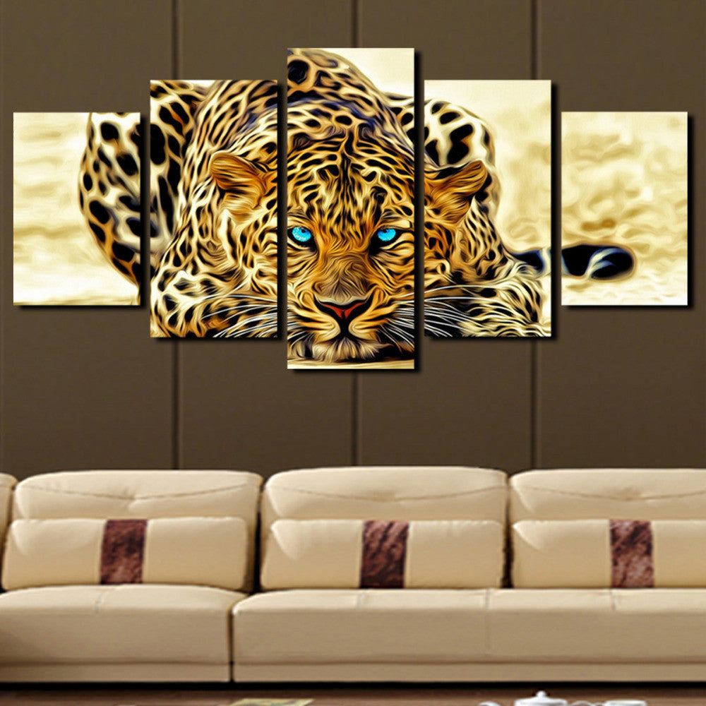 Blue Eyed Leopard - 5 Piece Panel Art - BigWallPrints.com