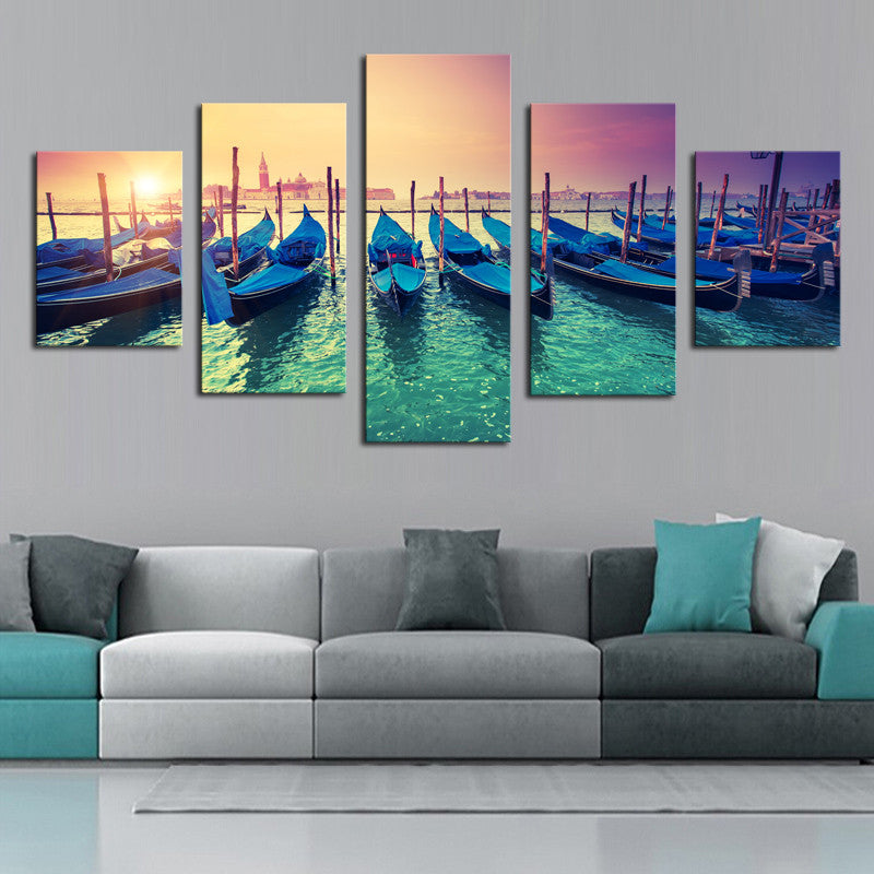 Boats in the Sunset - 5 Piece Panel Art - BigWallPrints.com - 1