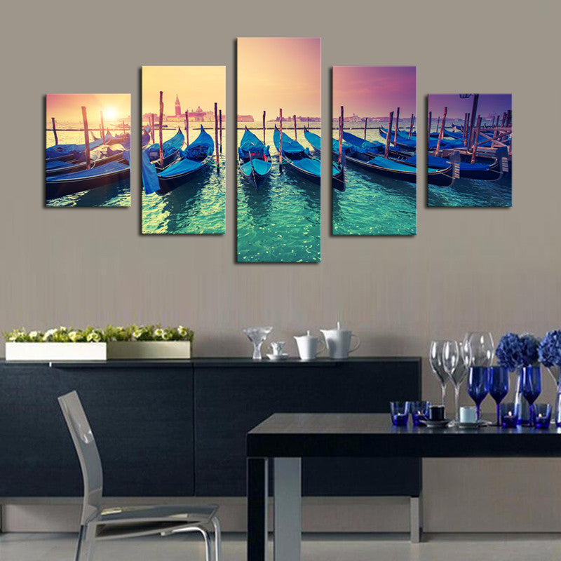 Boats in the Sunset - 5 Piece Panel Art - BigWallPrints.com - 2