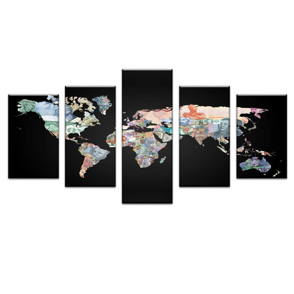 World Map in Currency Notes
