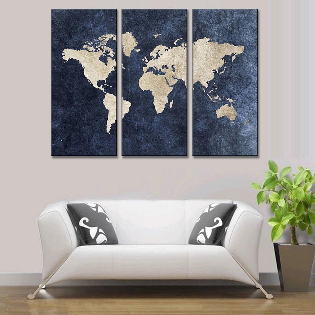 World Map on Navy Canvas