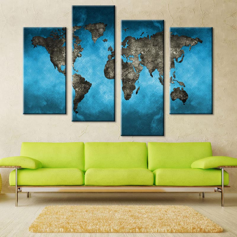 World Map on Blue Canvas