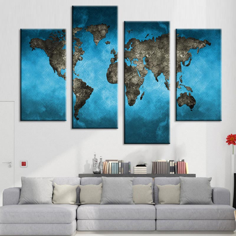 World Map on Blue Canvas