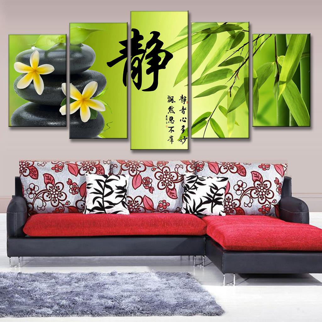 Bamboo and Stone with Flower