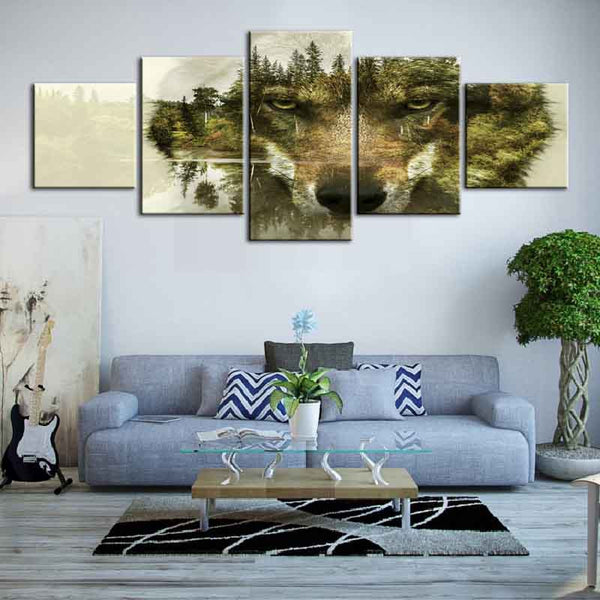 Modern Wolf Face with Nature Background – BigWallPrints.com