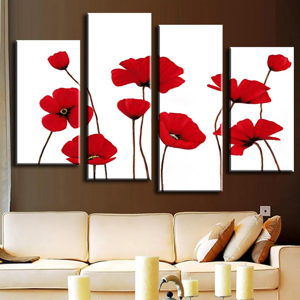 Red Poppies on White Background