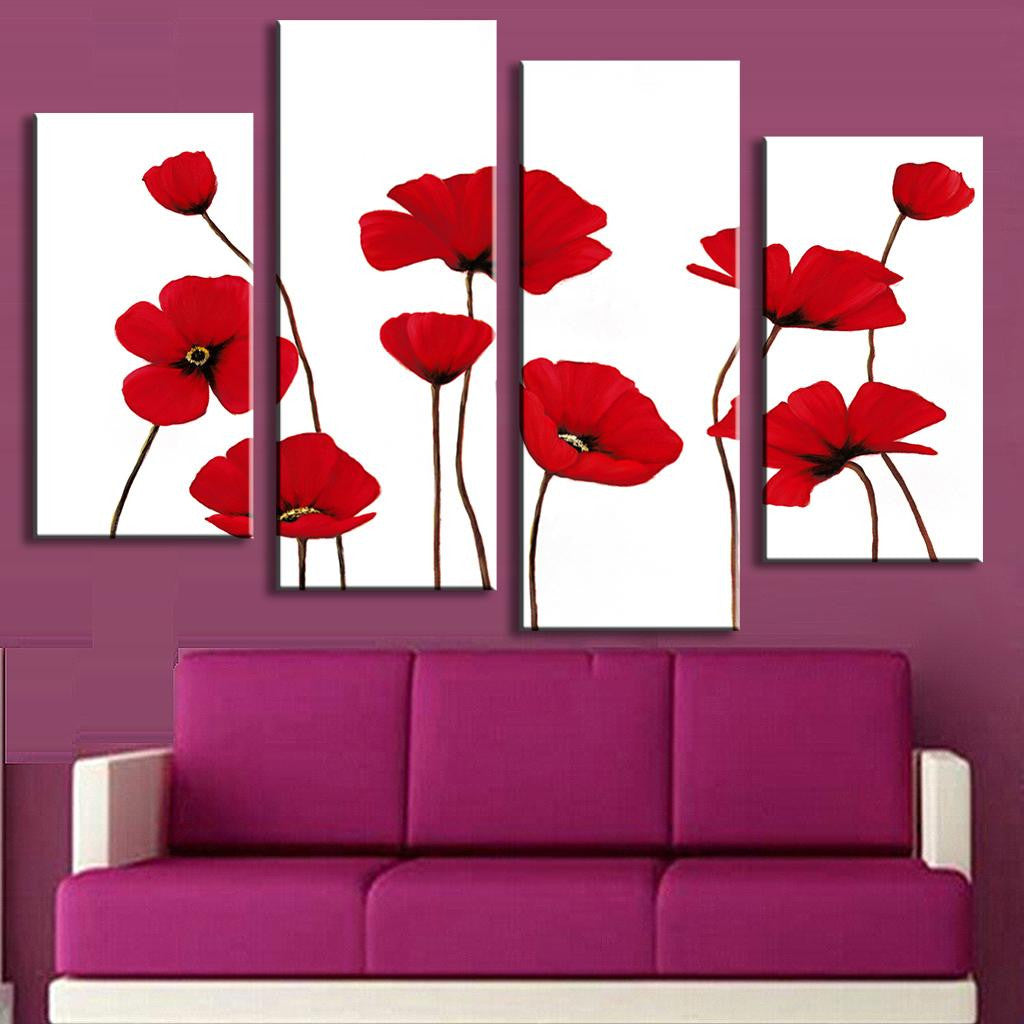 Red Poppies on White Background