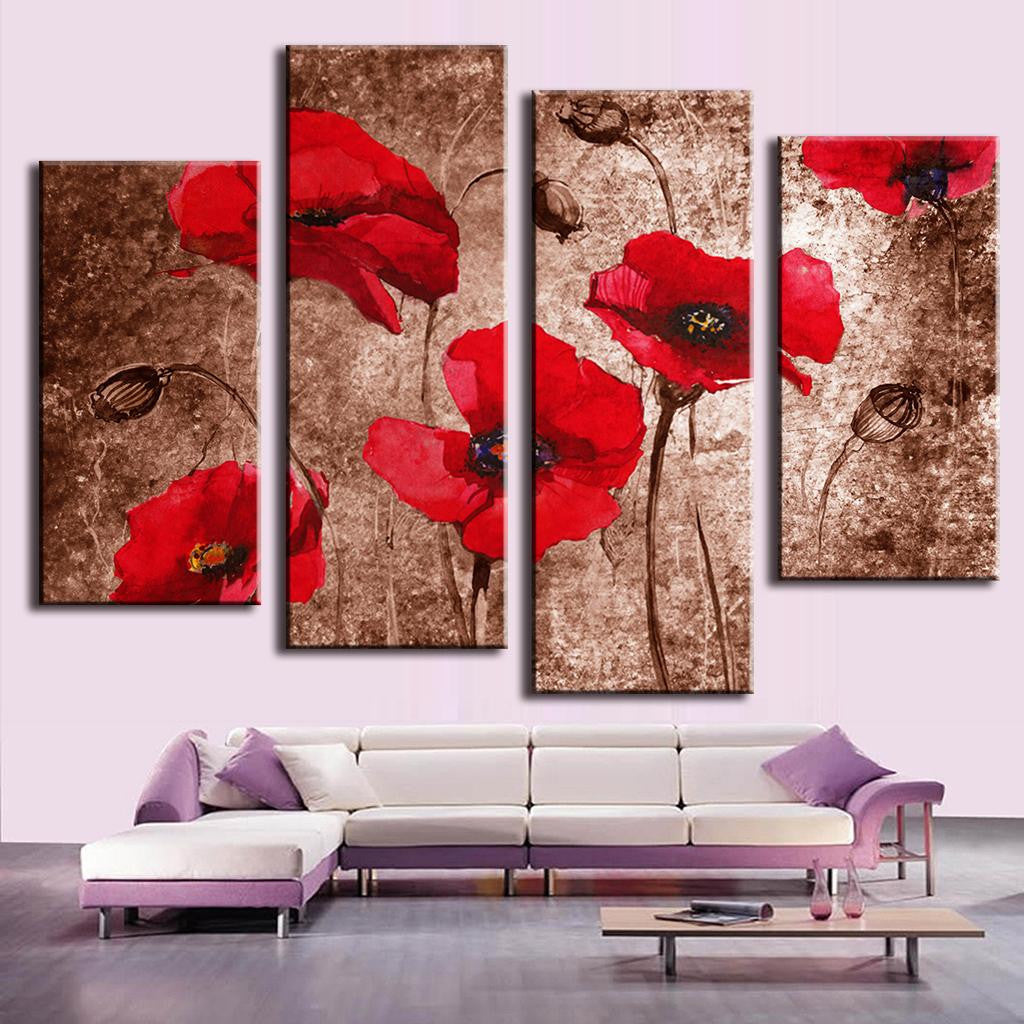 Poppies with Abstract Design