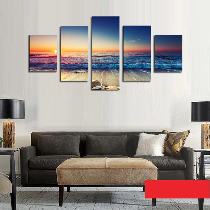 Waves and Sunset Scene - 5 Piece Panel Art - BigWallPrints.com - 3