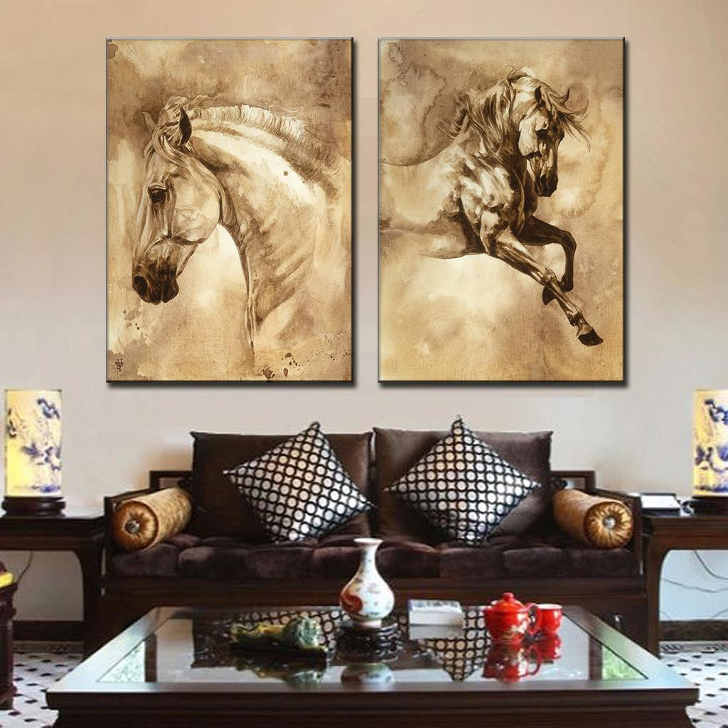 Horses on 2 Piece Canvas